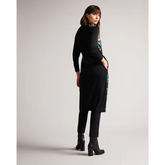 Ted Baker London Tilja Black Botanical Floral Longline Cardigan Sweater NWT - Picture 2 of 6